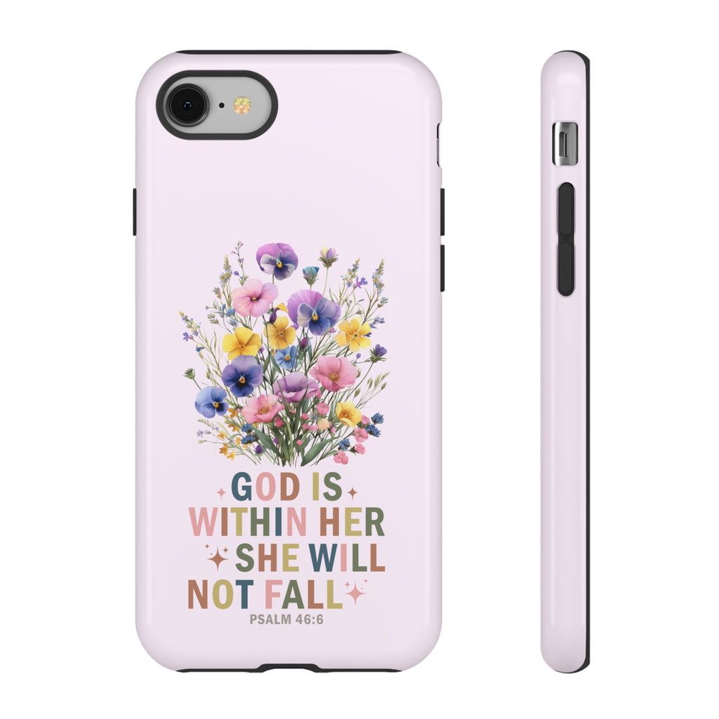 Bible Verse Phone Case God Is Within Her Psalm 46:6 Wildflower Pink iPhone Samsung Galaxy Google Pixel phone Case