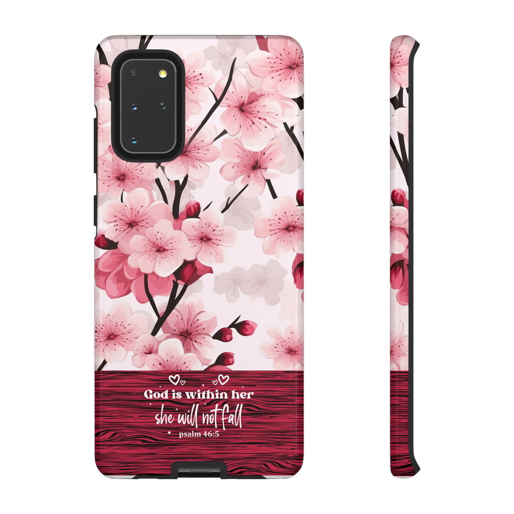 God Is Within Her Psalm 46:5 Floral Cherry Blossom Premium Christian iPhone Samsung Galaxy Google Pixel Phone Case