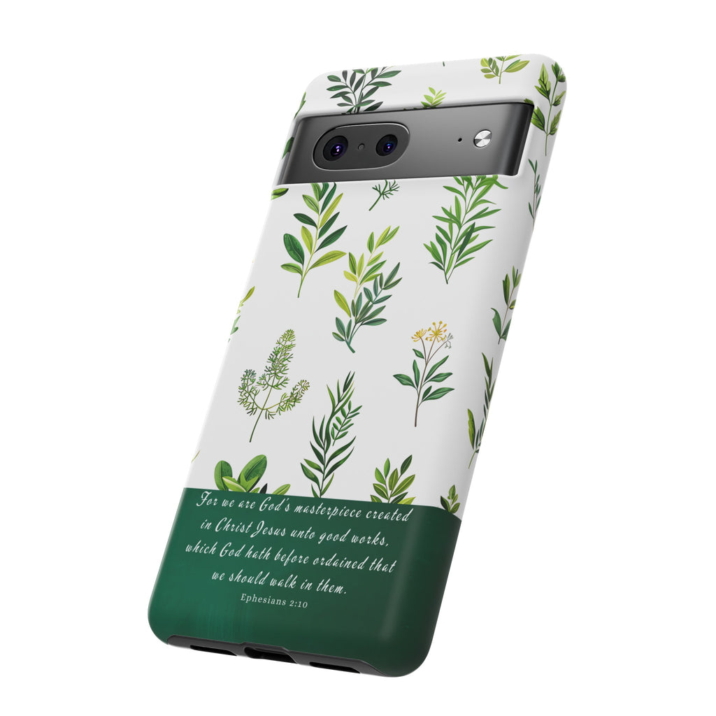 Ephesians 2:10 God's Masterpiece Christian Green Floral Pattern Phone Case Christian Gifts iPhone Samsung Galaxy Google Pixel Phone Case