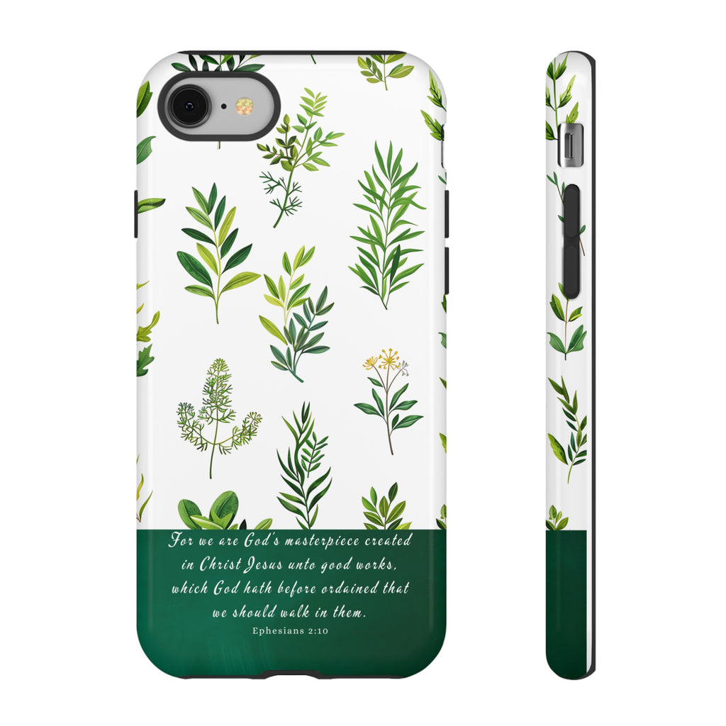 Ephesians 2:10 God's Masterpiece Christian Green Floral Pattern Phone Case Christian Gifts iPhone Samsung Galaxy Google Pixel Phone Case