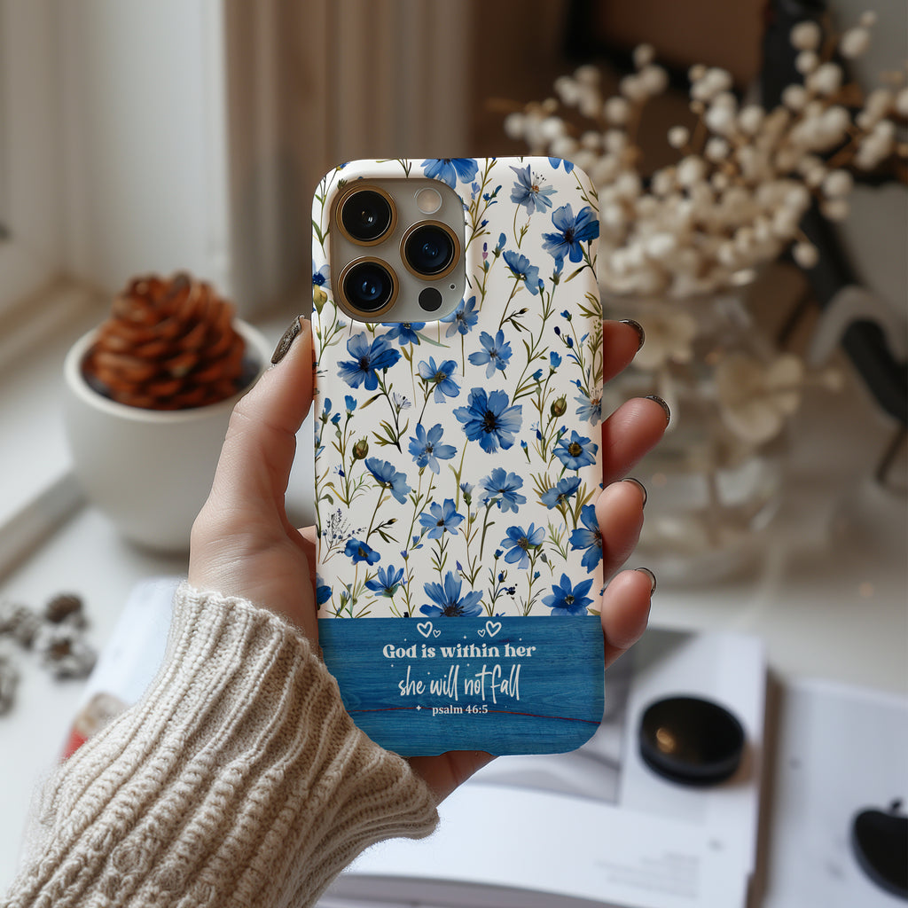 Psalm 46:5 God Is Within Her Christian Floral Pattern Phone Case Christian Religious Gifts iPhone Samsung Galaxy Google Pixel Phone Case