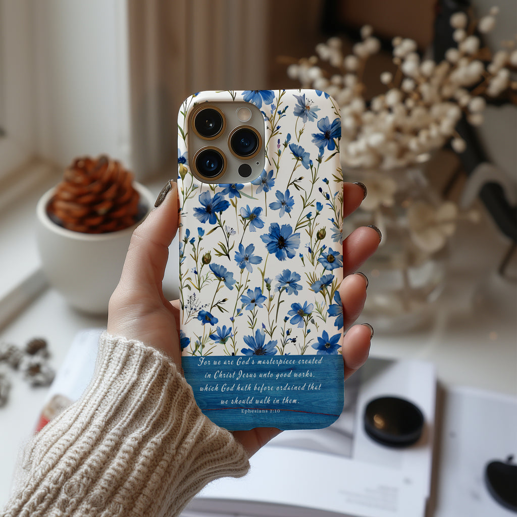 Ephesians 2:10 God's Masterpiece Christian Floral Pattern Phone Case Christian Religious Gifts iPhone Samsung Galaxy Google Pixel Phone Case