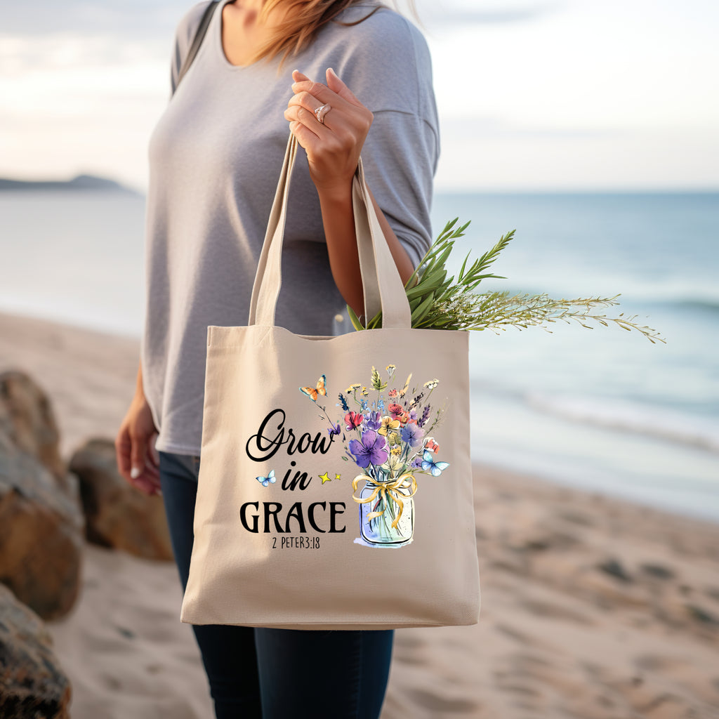 2 Peter 3:18 Grow In Grace Cotton Canvas Tote Bag